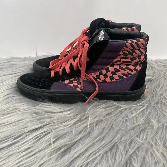 Vans Sk8 Hi Reissue Checkerboard Warp Black Paprika Pink Purple Shoes Women 10.5 - Picture 3 of 10